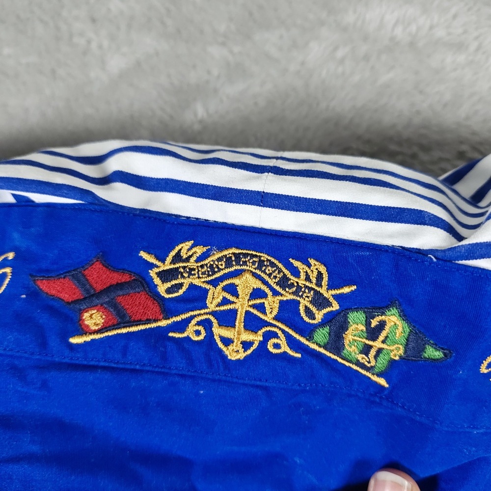 Ralph Lauren Shirt Womens 8 Blue White Striped Yachting Crest Button Up Nautical - Picture 12 of 16